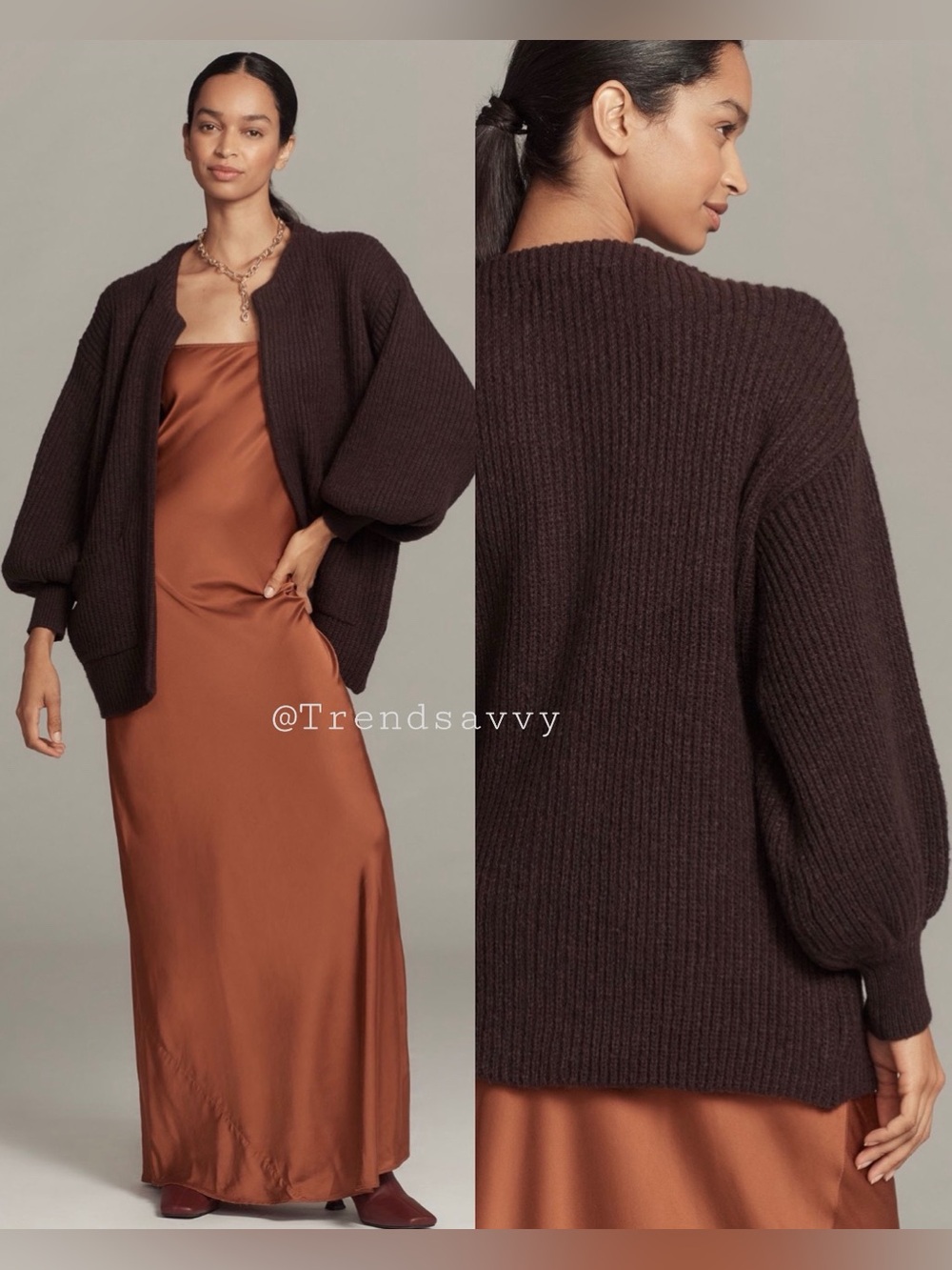 Anthropologie Chocolate Brown Cozy Open Front Cardigan Sweater OS
